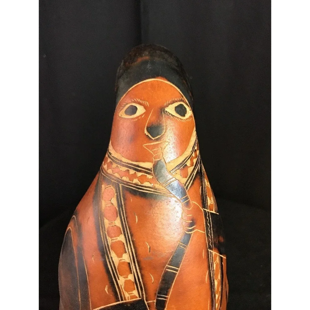 Vintage Decorated Painted Gourd‎ Statue Figurine Peruvian  Peru Art